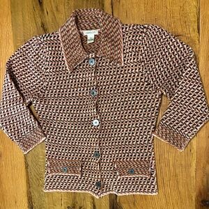 Harold’s 100% Lambs Wool Button Front Sweater, Fun Geometric Pattern, Size XS